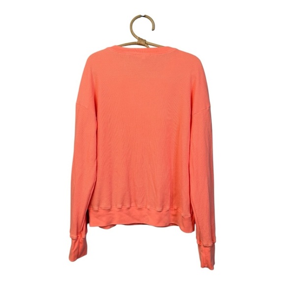 Sundry Thermal Henley in Neon Coral Long Sleeve Relaxed Size 2 Medium Made in US - Picture 4 of 11